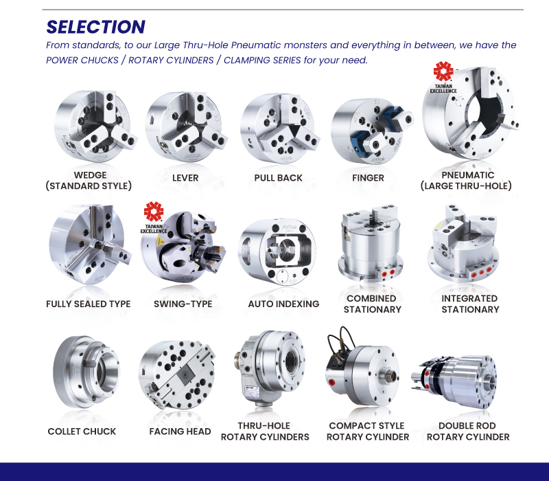 Taiwan Power Chuck Brand of AUTOGRIP® is going to feature several new products, from standards to our large thru-hole pneumatic monsters and everything in between, we have the power chuck, rotary cylinders, and clamping series for your needs.